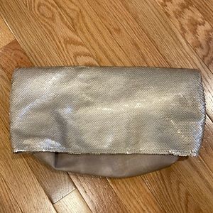 Anthropologie gold sequin, light tan fold-over clutch, never used, brand new!